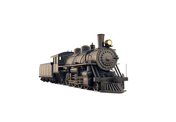 Fototapeta premium Classic steam engine train side view, isolated on a transparent background