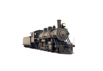 Classic steam engine train side view, isolated on a transparent background