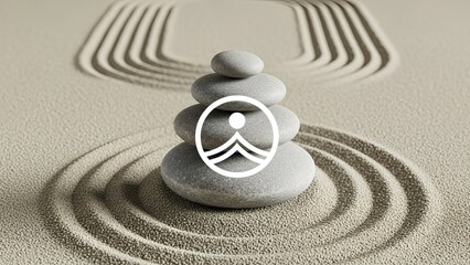  Abstract Zen Stone Stack Logo on Fine Sand Texture with Soft Shadowing..jpeg