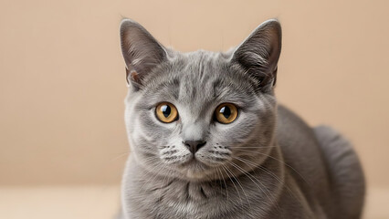 Charming mature British blue kitten with a gaze and determination 87081924 1