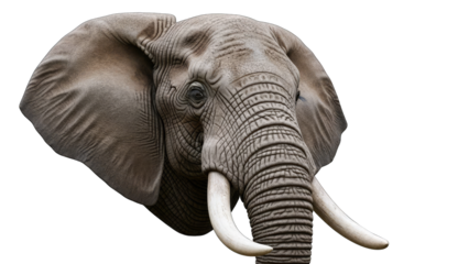 Elephant Head Close-up Isolated on White