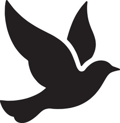 Black silhouette of a dove in flight against white background bird flying