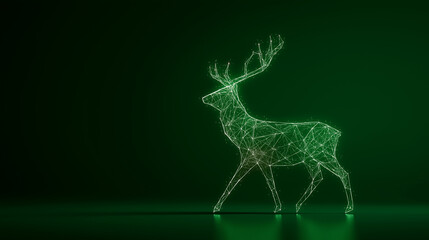 Futuristic Wireframe Reindeer on Green Background