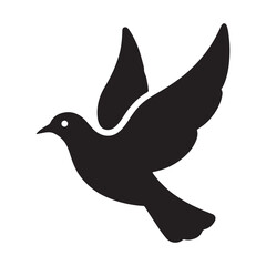 Black silhouette of a dove in flight with wings spread bird flying