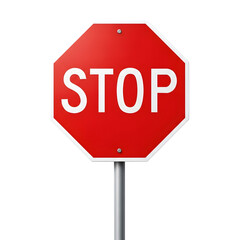 Obraz premium Classic red octagon stop sign on a pole against black background