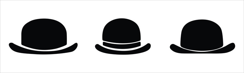 Top hat icon collection. Solid, filled icon set of top hats: classic hat, silk, magicians , vintage , steampunk top hat, wedding top. Vector icon. Hat icon filled flat sign concept for web design.Hat 