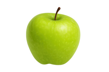 Green apple fruit with stem on transparent background offering healthy snack and fresh nutrition
