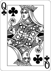 Queen of Clubs design from a new original deck of playing cards.