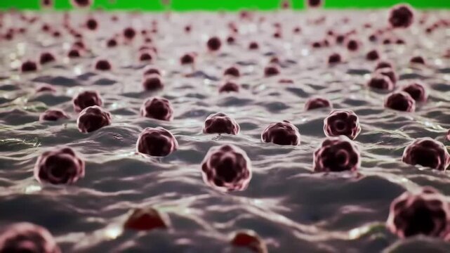 Abstract digital animation of microscopic particles on a surface
