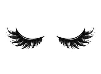 Eyelashes with Water Drops on White Background