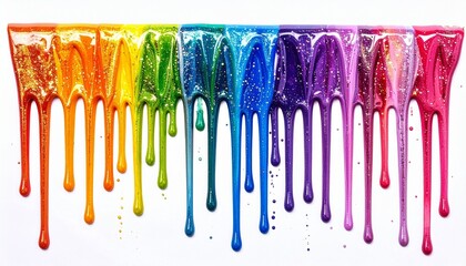 Horizontal rainbow paint drips with glossy texture on light background showcasing artistic energy and color harmony