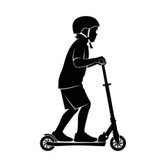 Kids Scooter Silhouette &ndash; Child Riding Outdoor Play Vector Art
