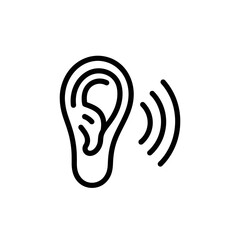 Hearing Ear Icon – Sound Listening Audio Wave Vector Symbol