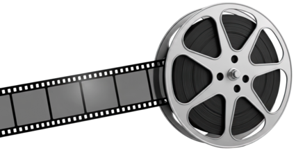 Film Reel and Strip on White Background
