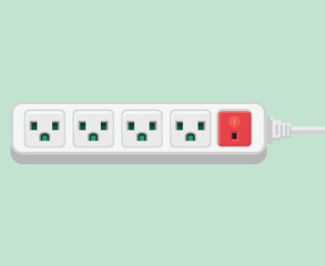 A white power strip with four outlets and a red on off switch