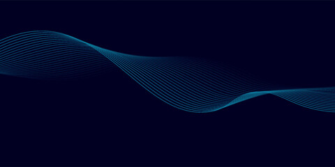 Abstract glowing flowing wavy lines on dark blue background. Modern dynamic wave design. Shiny blue moving lines. Futuristic technology concept. Space for your text. Vector illustration