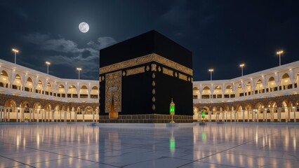 Mecca's Sacred Kaaba Illuminated by the Full Moon