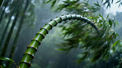 Bamboo stem resembling spine curved under strong wind for healthy musculoskeletal system concept