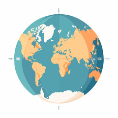 Fototapeta premium Colorful World Globe Map with Continents and Compass Rose Vector Illustration