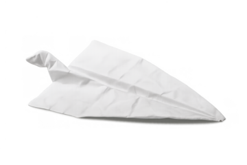 White paper airplane representing freedom, travel, business success, innovation, and childhood play, on transparent background