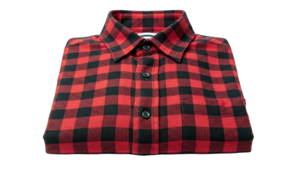 Folded Red and Black Plaid Shirt on White Background