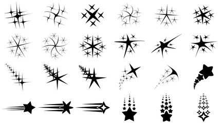 various designs of sparkling star patterns and shooting stars, vectors
