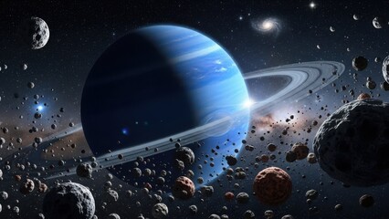 Cosmic Dance of a Giant Blue Planet and Asteroids