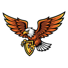 Colorful Eagle Mascot with Shield Vector Illustration, Aggressive Bird Sport Team Emblem and Logo Design