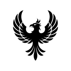 Black Silhouette Phoenix or Eagle Logo Design, Vector Illustration of Mythological Bird Emblem