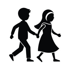 Boy and Girl Holding Hands Silhouette