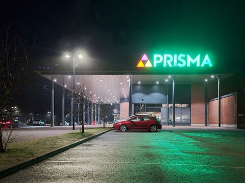 Prisma Store in Halikko, Finland at Night