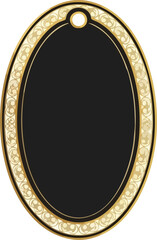 Decorative Oval Label with Ornate Gold Border and Black Center