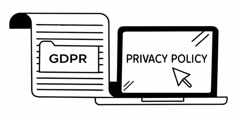Gdpr folder on document next to privacy policy on a laptop screen with a cursor pointing at it
