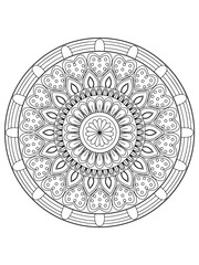 Doodle pattern with ethnic mandala ornament Black and white illustration. Outline Coloring page for coloring book