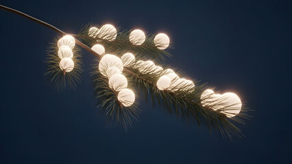 Warm Glow Christmas Lights on Pine Branch Against Dark Night Sky