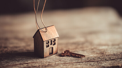 ownership. A house key symbol resting on vintage wood representing property and ownership concepts. real-estate listings.
