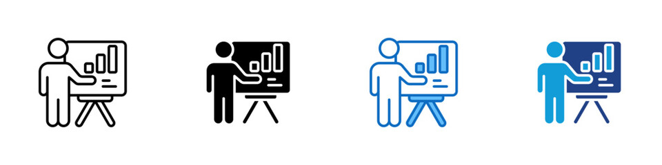 Pitch Multiple Style Icon Design Vector - person presenting charts on a board, symbolizing a pitch or formal presentation