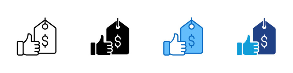 Obraz premium Price Approval Multiple Style Icon Design Vector - thumbs up beside price tag with a dollar sign, showing a positive agreement toward cost or value