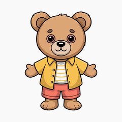 An adorable bear character is portrayed in bright summer attire, conveying a sense of playfulness and joy, making it perfect for children's illustrations and cheerful designs.