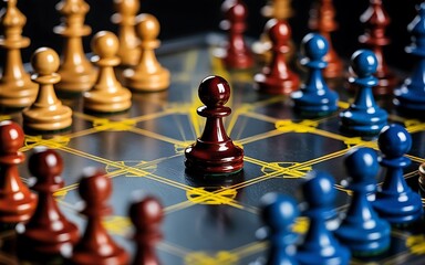 Digital Network Strategy Illustrated Through Connected Chess Leadership Concept