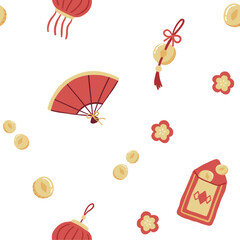 Chinese Lantern, Fan Seamless Pattern, Background