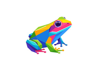 Naklejka premium A vibrantly colored lowpoly style frog illustration on a white background