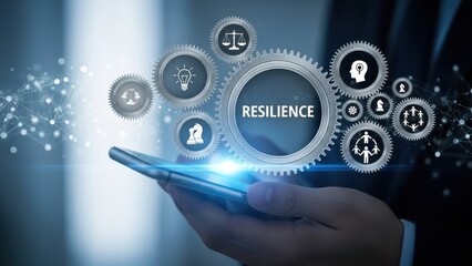 Business resilience concept on mobile phone screen with gears.