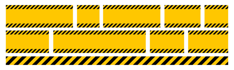 Black and yellow striped warning line set, square background, yellow and black diagonal stripes.