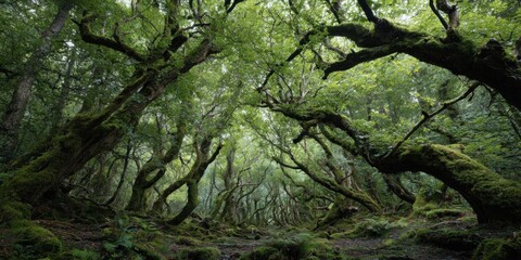 Enchanted Forest - A Mystical Realm of Moss-Covered Trees and Shadows.