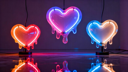 Neon heart lamps with vibrant colors in modern interior setting