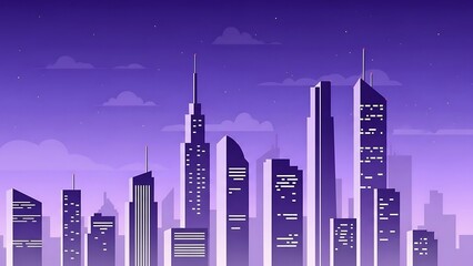 Modern City Skyline Illustration at Dusk with Purple Sky - Urban Vector Background