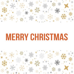 Fototapeta premium Elegant Merry Christmas Greeting Card with Gold and Silver Snowflakes and Festive Winter Elements