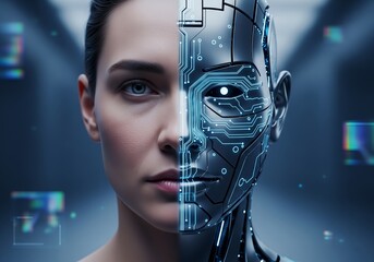 Ai human robot face technology artificial intelligence cyborg future innovation digital transformation
