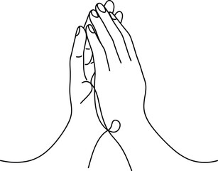 Two hands clasped together in a simple line drawing